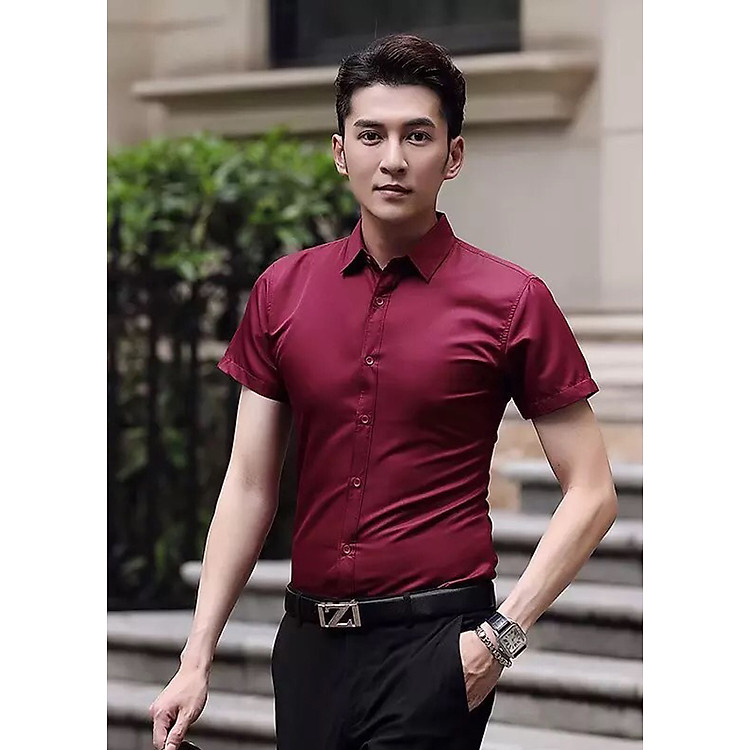 Áo Sơ Mi Vải Lụa Trơn Ngắn Tay Cao Cấp