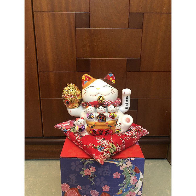Mèo Thần Tài Sứ , Mèo May Mắn Maneki Neko cao 16cm