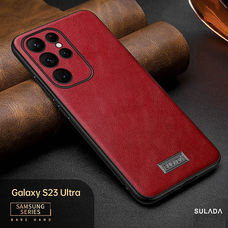 Ốp lưng da cao cấp cho SamSung Galaxy S23 Ultra chính hãng SULADA viền mềm, chống bám vân tay - Hàng chính hãng