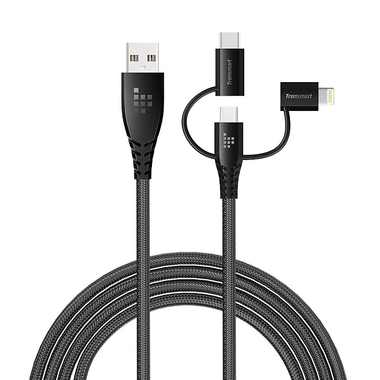 Dây Cáp Sạc 3 Trong 1 MicroUSB / USB Type-C / Lightning Chuẩn MFI Tronsmart LAC 1.2m - LAC10 (Đen) - Hàng Chính Hãng