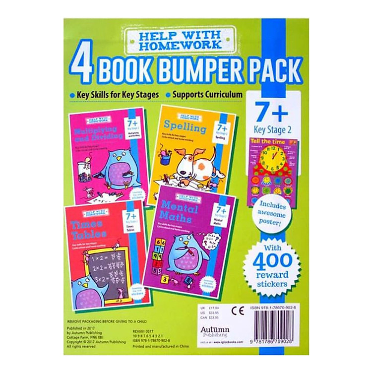 Sách Help With HomeWork - 4 Book Bumper Pack : Maths , Multiplying and Dividing , Spelling and Times Tables (Ages 7+) (Includes Awesome Poster)