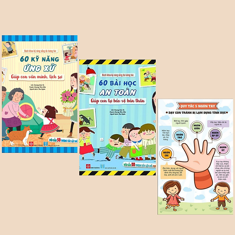 Combo Sách Kỹ Năng Dành Cho Trẻ: 60 Kỹ Năng Ứng Xử Giúp Con Văn Minh, Lịch Sự + 60 Bài Học An Toàn Giúp Con Tự Bảo Vệ Bản Thân + Poster An Toàn Cho Bé - (Cuốn Sách Vừa Chơi Vừa Học)