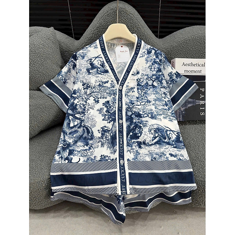 Bộ Đồ Ngủ Lụa Việt Nam Cộc Cổ Kimono Dễ Thương Xinh Xắn