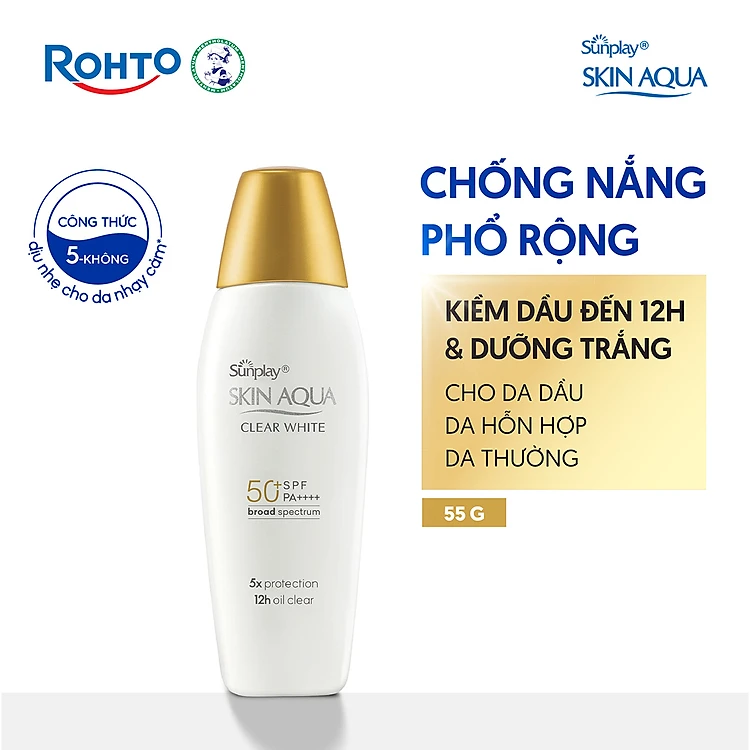 Kem chống nắng Skin Aqua dưỡng trắng, kiểm dầu, dùng hàng ngày dạng sữa Sunplay Skin Aqua Clear White Eco Việt Nam SPF50, PA++++ 55g