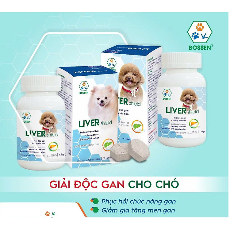 BOSSEN - LIVER shield (dogs) Hỗ Trợ giải độc gan cho Chó và Phòng Táo Bón - Hộp 12 viên