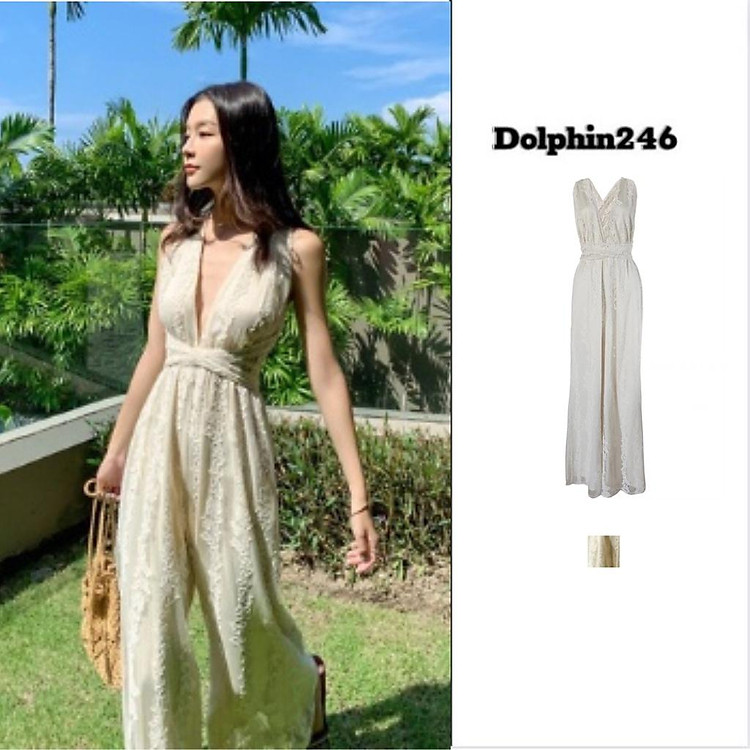Váy đi biển trắng set bộ jumpsuit nữ dáng dài Đầm maxi đẹp hở lưng 2 dây bikini bigsize Hàn Quốc ren sang chảnh