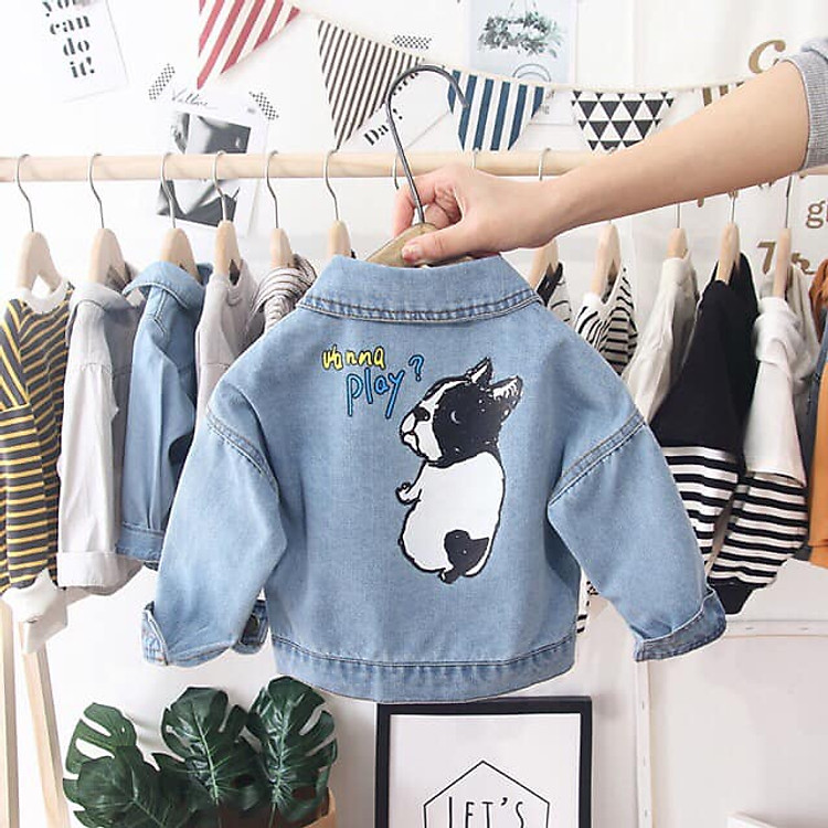 Áo Khoác Jeans Bé In Hình Chó Đốm