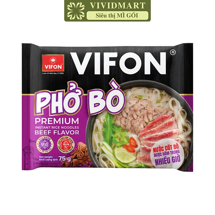 VIFON - Phở Vifon có gói xốt thịt hương vị Bò, Phở bò Vifon có gói nước cốt thịt, Phở ăn liền Vifon (75g/gói)