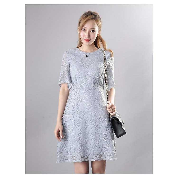 Váy ren liền thân công sở - Ghi nhạt