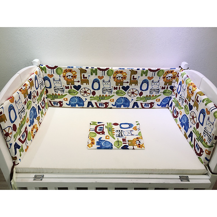 4 tấm quây cũi và ga chun cotton mẫu con thú