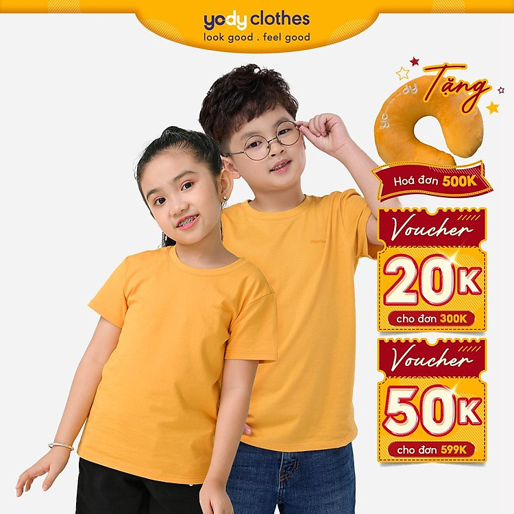 Áo thun trẻ em YODY in chữ 100% cotton mềm mịn, mát mẻ TSK5117