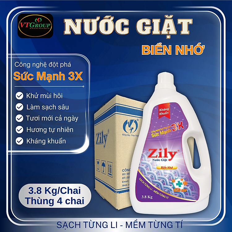 Nước Giặt Zily 3.8 Kg (4 Chai/thùng) - Tặng 5 Dây Xả Vải Zily ( 10 Gói/Dây )