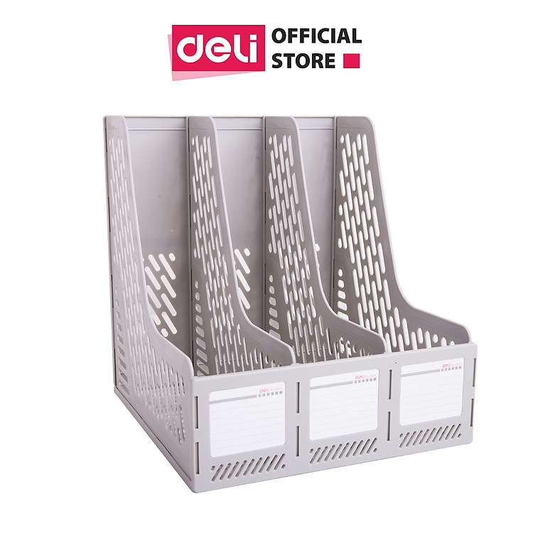 Giá tài liệu 3 ngăn đứng Deli – E9845 (Ghi xám/Đen)