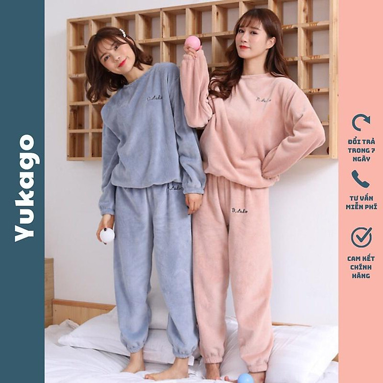 Bộ quần áo nỉ lông nữ ấm áp set đồ cho bạn gái mùa đông đi chơi mặc nhà YUKAGO SB1407