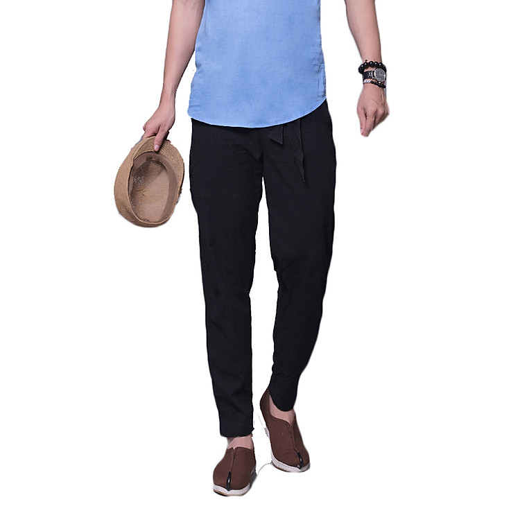 Quần đũi nam dáng baggy có đai rời đen
