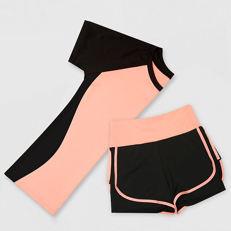 Bộ Quần Áo Tập Gym, Yoga, Thể Dục Nữ Hàng Cao Cấp - Set Quần Đùi + Áo Tay Ngắn Sườn Cong