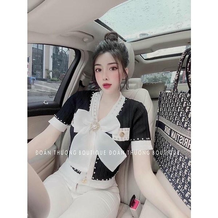 Áo len nơ tiểu thư đính ngọc QC siêu hot