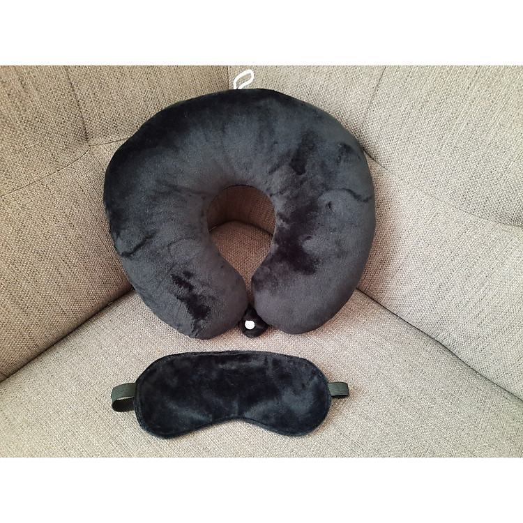 Gối ngủ trưa văn phòng, du lịch kê cổ chữ u tặng kèm miếng che mắt - màu đen