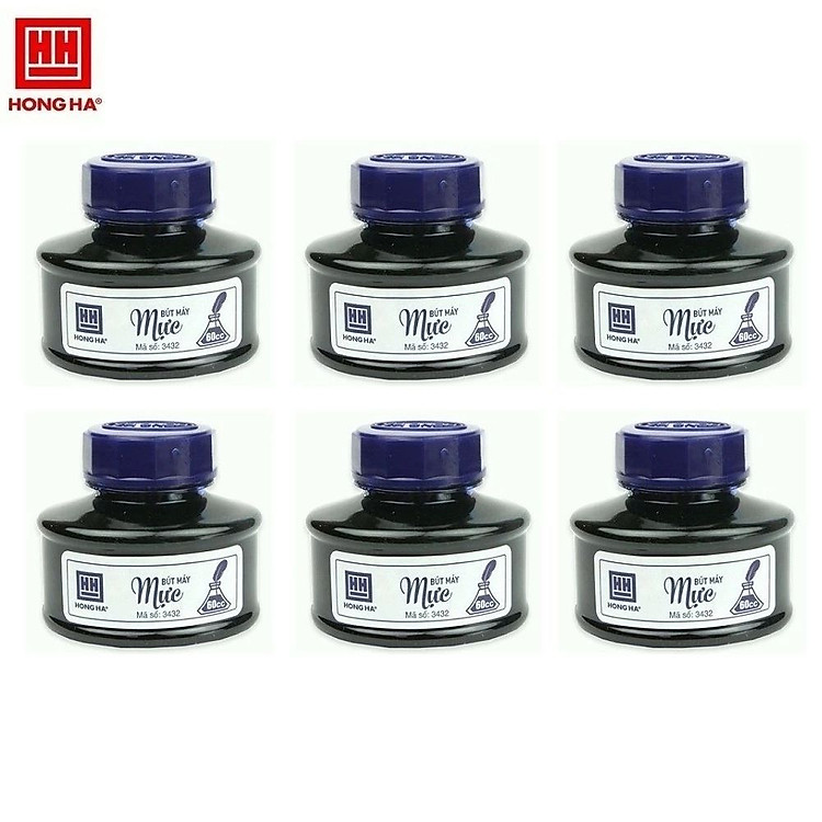 Lốc 6 lọ mực bút máy Hồng Hà 3432 / 3457 - Mực dùng cho các bút mực