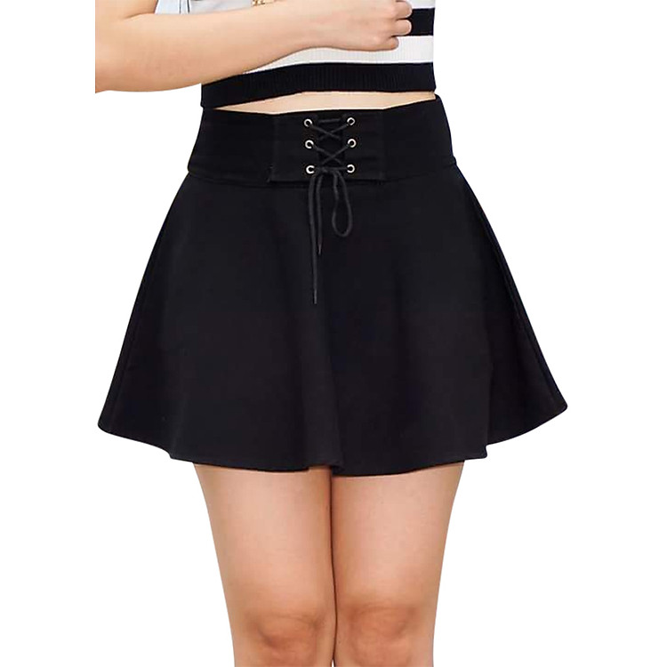 Quần Giả Váy Đan Dây Thắt Nơ Trước Bụng - Đen