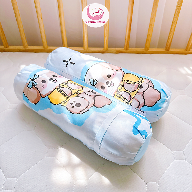 Cặp gối ôm 40cm cho bé sơ sinh Katina House,0-18th, vải tencel mềm mại mát, ruột gòn lông vũ êm ái