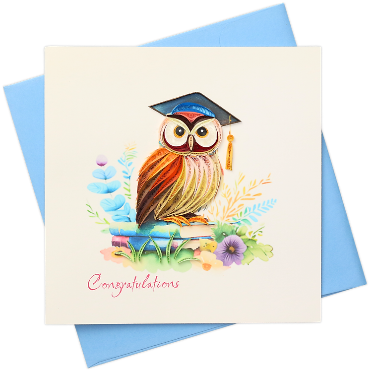 Thiệp Giấy Xoắn Nghệ Thuật - Cú Mèo Tốt Nghiệp - Graduation Owl - Congrulations - 15 x 15 - VN2XM115C32E1