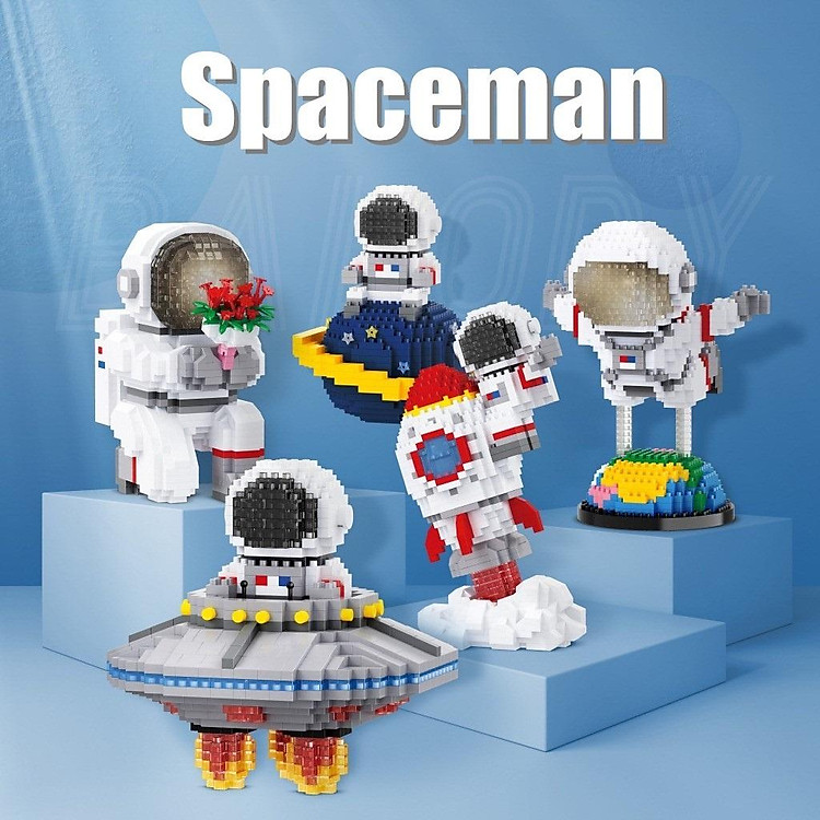 Đồ Chơi Nhân Vật Hoạt Hình Mô Hình Lắp Ráp Ghép Phi Hành Gia Tàu Phi Thuyền Ufo Gắn Kèm Đèn Led An Toàn