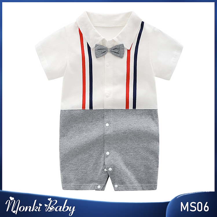 Body công tử hè xinh yêu cho bé trai, mẫu cộc tay thoáng mát, vải cotton thấm mồ hôi | MS06