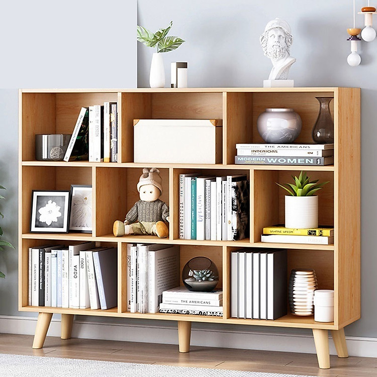 Tủ Kệ Sách Gỗ Đa Tầng 4 Chân Cao Cấp FIVO Mẫu FB60 Màu Gỗ, Nội Thất Lắp Ráp Đơn Giản, Nhiều Ngăn Rộng Rãi (Có Kèm Tấm Lưng)