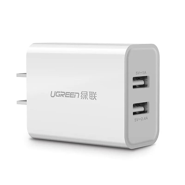 Bộ sạc nhanh 2 cổng USB 5V/2.4A + 1A Màu Trắng Ugreen 104TH20328CD Hàng chính hãng
