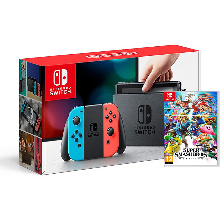 Máy Chơi Game Nintendo Switch Neon Blue Kèm Game Super Smash Bros Ultimate - Hàng Nhập Khẩu