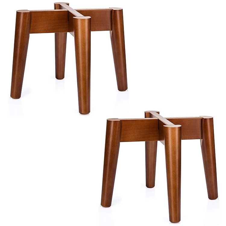 (Bộ 2) Đôn Gỗ Nhỏ, Giá Kệ Đế Đỡ Chậu Hoa - Phong cách Mid-Century - Cao 19 cm x Rộng 24,5 cm (Không bao gồm chậu hoa)