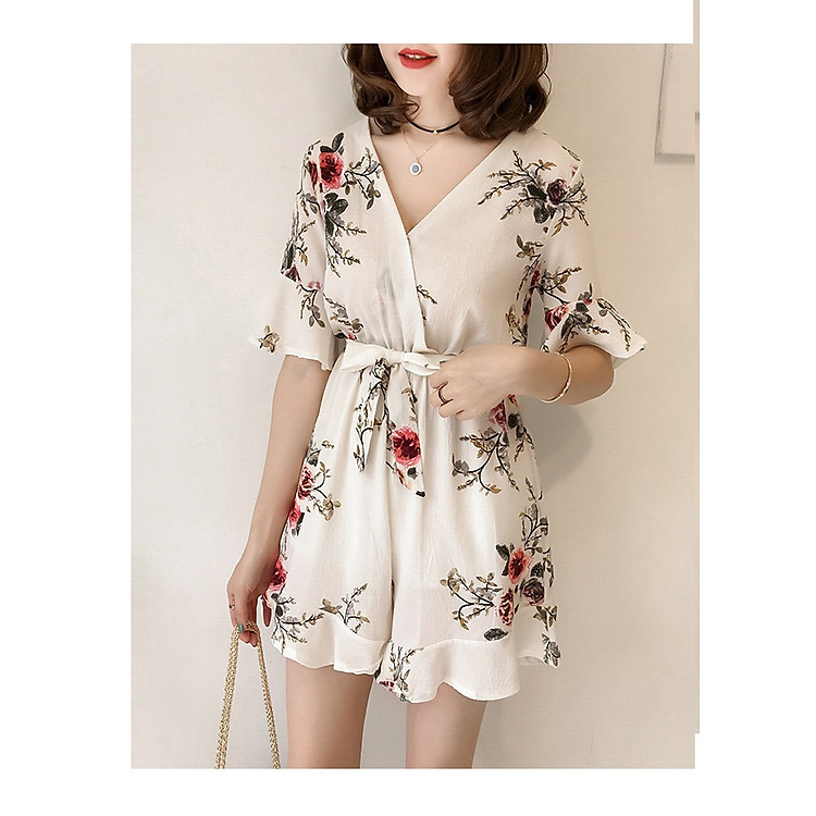 Jumpsuit tay lỡ chất Chiffon thiết kế cổ chữ V quyến rũ