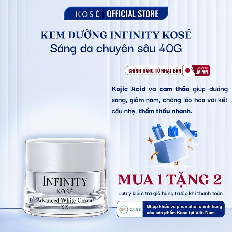 Kem Dưỡng Trắng Da Ban Đêm Chuyên Sâu, Làm Sáng, Mờ Thâm, Dưỡng Ẩm Advanced White Cream XX Infinity Kosé Nhật Bản 40g