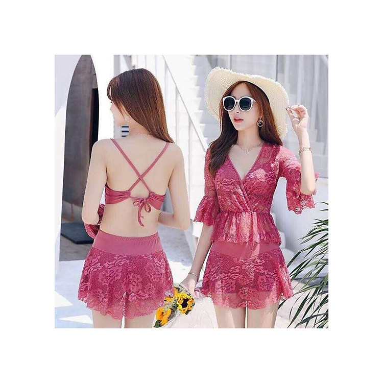 BIKINI SET 3 MÓN ĐI BIỂN SIÊU XINH PHONG CÁCH TIỂU THƯ CỰC NHẸ NHÀNG CHẤT LIỆU REN MỀM MẠI