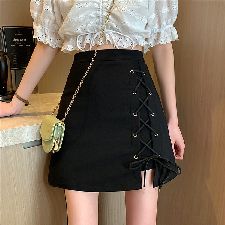 Chân váy chữ a đan dây CHÉO ulzzang dáng ngắn