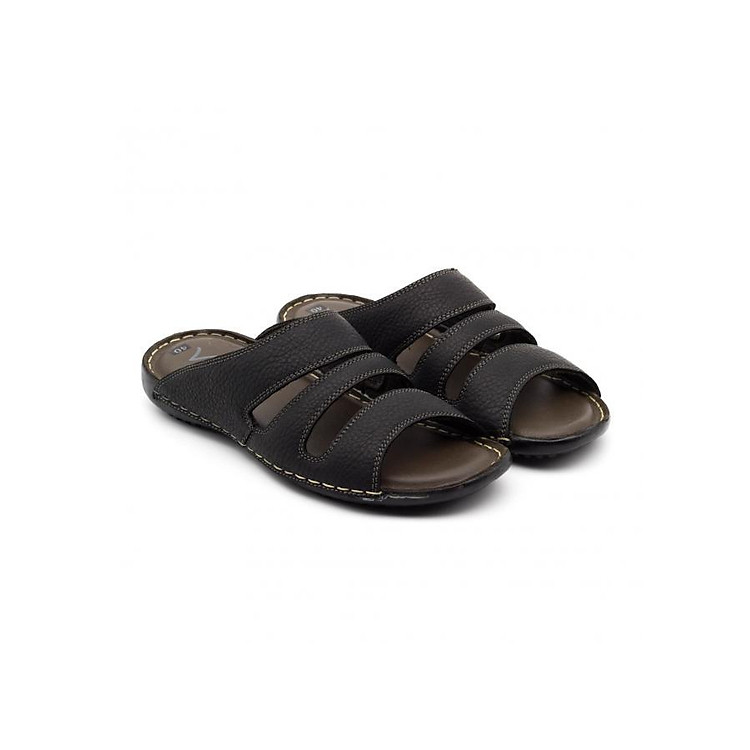 Dép da bò thật quai ngang màu đen VO shoes