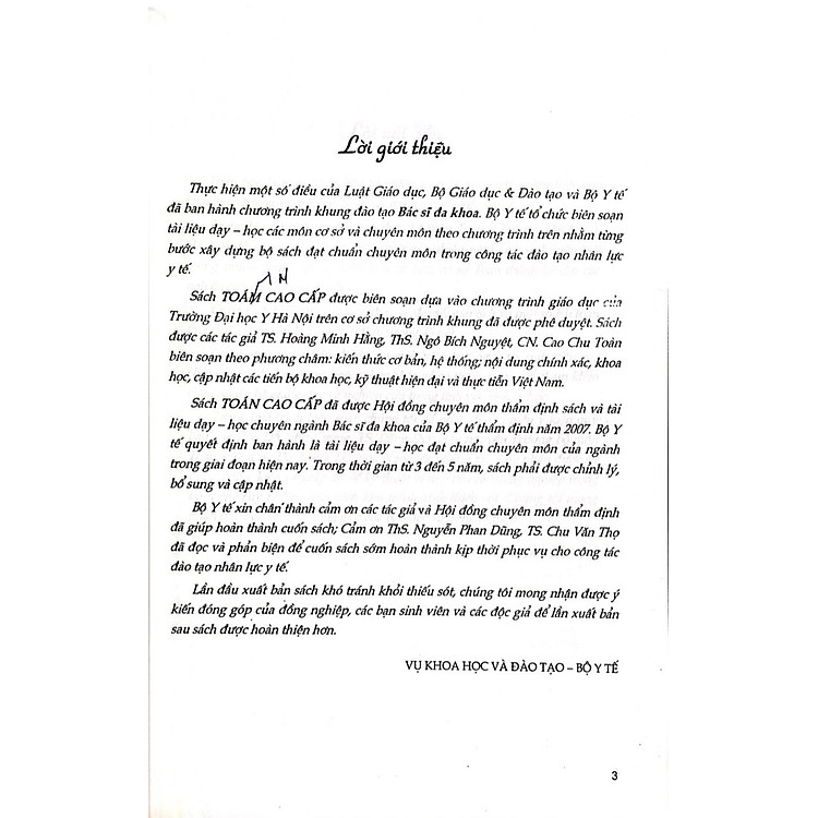 Toán Cao Cấp - Dùng Cho Đào Tạo Bác Sĩ Đa Khoa - Ảnh 3