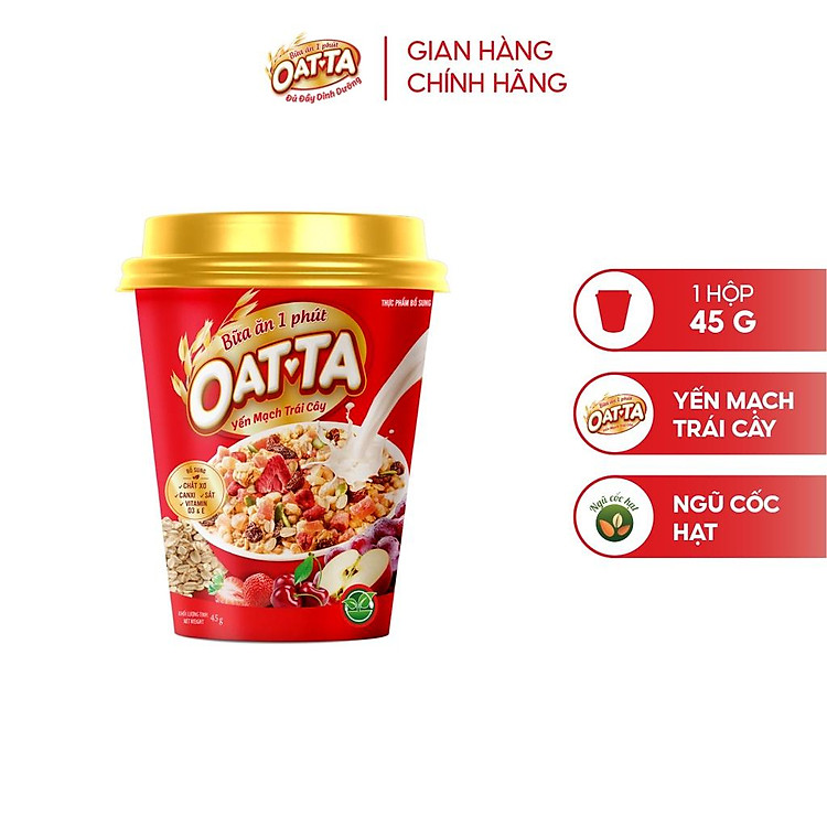 Ngũ Cốc Yến Mạch Trái Cây OATTA Nguyên Cám Thơm Ngon Phù hợp Cho Người Ăn Kiêng Hộp 45g