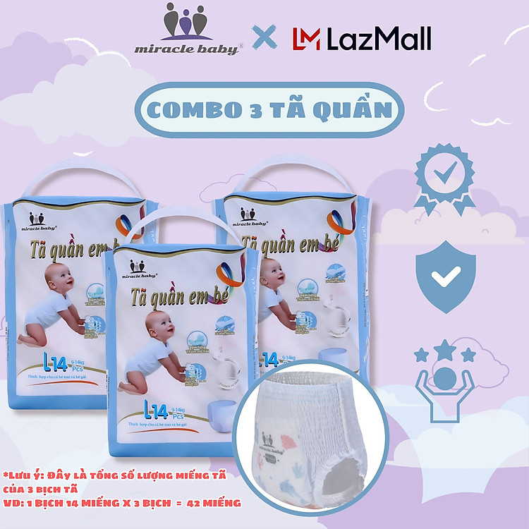 COMBO 3 Tã quần Miracle Baby cho bé Đảm bảo Ưu đãi