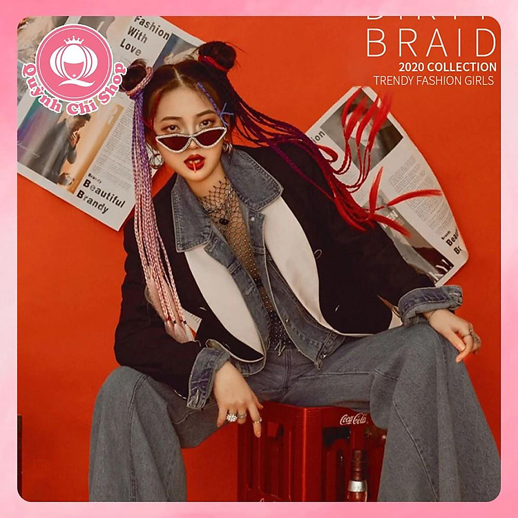 Tóc giả thắt bím đầy đủ màu khói dài 60cm, cá tính nổi bật phong cách Âu Mỹ