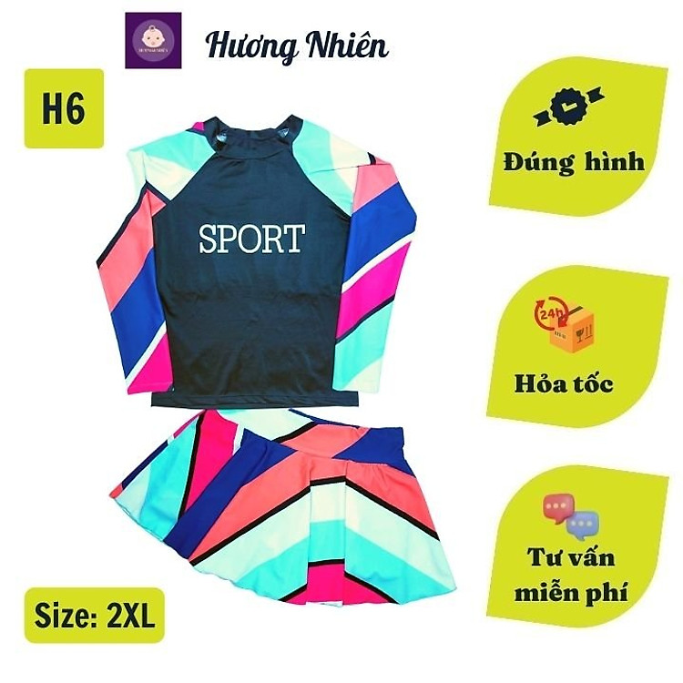 Đồ bơi bé gái tay dài đáng yêu 35-60kg, quần giả váy tay dài cho bé béo phì bơi lâu mà không sợ lạnh