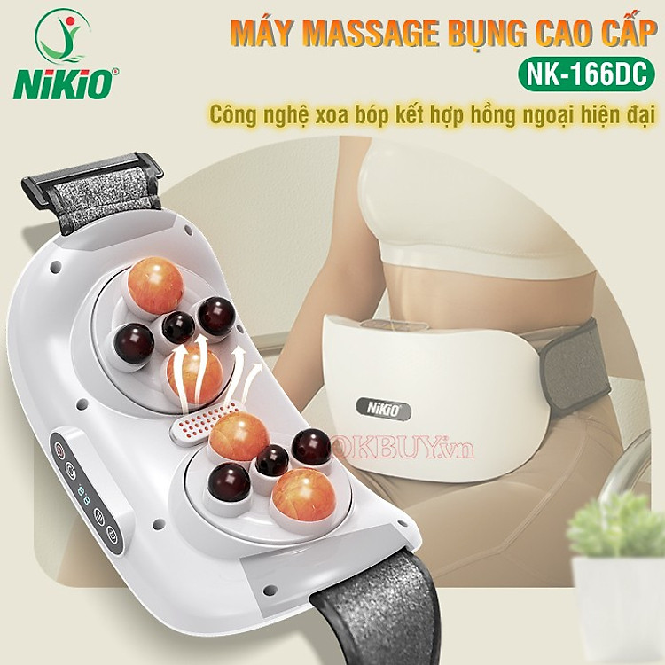 Máy Massage Bụng Cao Cấp Nikio NK-166DC - Công Nghệ Xoa Bóp Kết Hợp Nhiệt Hồng Ngoại, Động Cơ Matxa Kép, 3 Cường Độ Tùy Chỉnh, Pin Sạc Tiện Mang Đi Xa