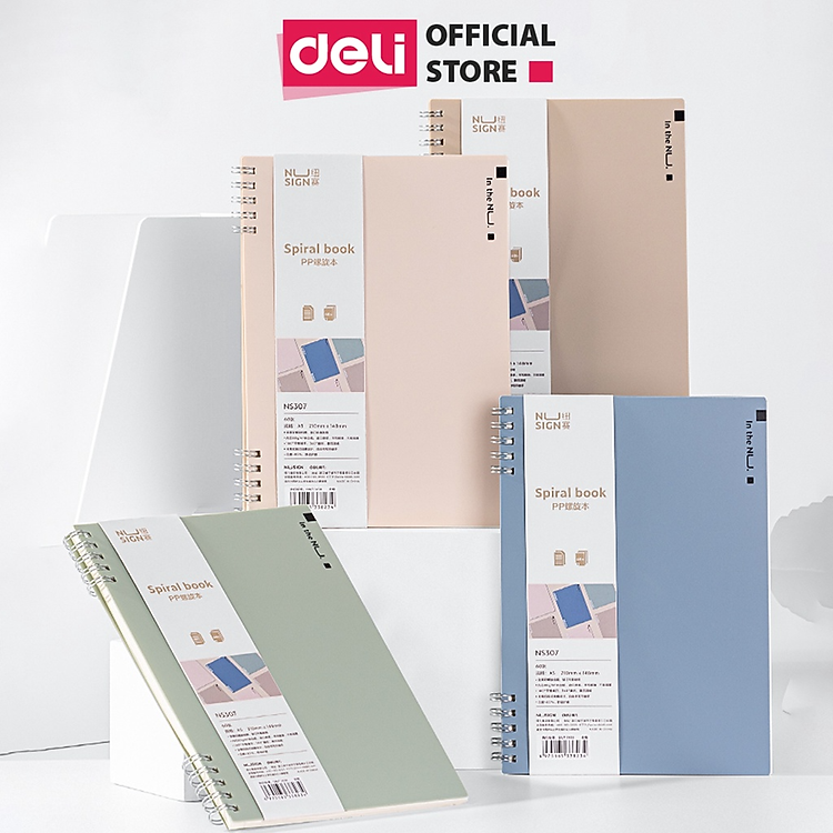 Sổ lò xo gáy xoắn màu pastel A5 120 trang kẻ ngang Deli - Phù hợp làm planner, sử dụng như tập vở học sinh - NS307