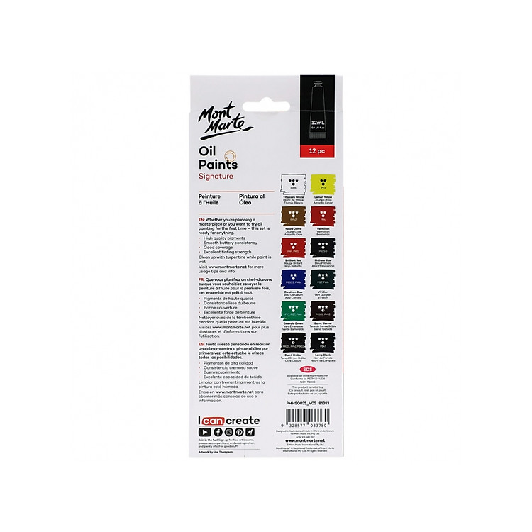 Bộ M&agrave;u Vẽ Dầu Mont Marte (12 m&agrave;u) - Ảnh 3