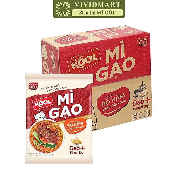 AFOTECH - Mì gạo Cung Đình Kool Bò hầm kiểu Đài Loan, Mì gạo Bò hầm Đài Loan Cung Đình Kool gói (75g/gói)