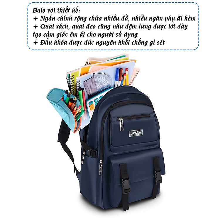 Balo học sinh chống nước Xbags Dark Blue Xb 3202 - Ảnh 5