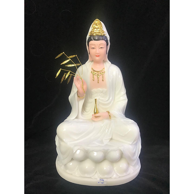 Tượng Quan Âm Bạch Ngọc - Sen Trắng