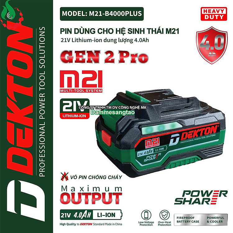 Pin Dekton 21V M21-B4000Plus chân pin Makita (Dung lượng 4AH)