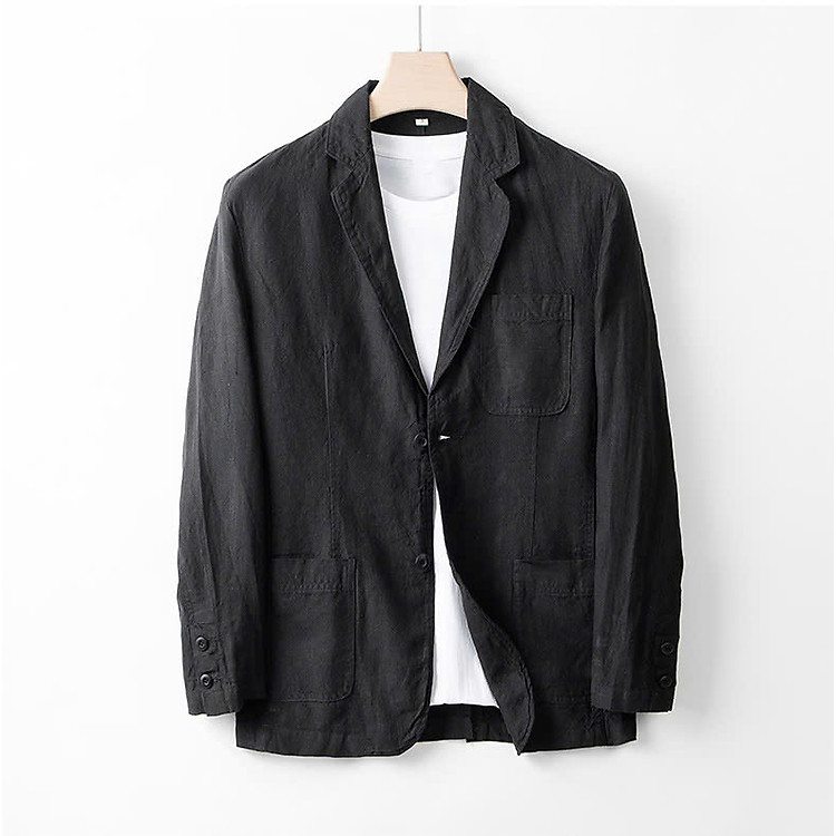 Áo khoác nam blazer linen basic, tay dài chất dày dặn đứng form, phong cách hàn quốc